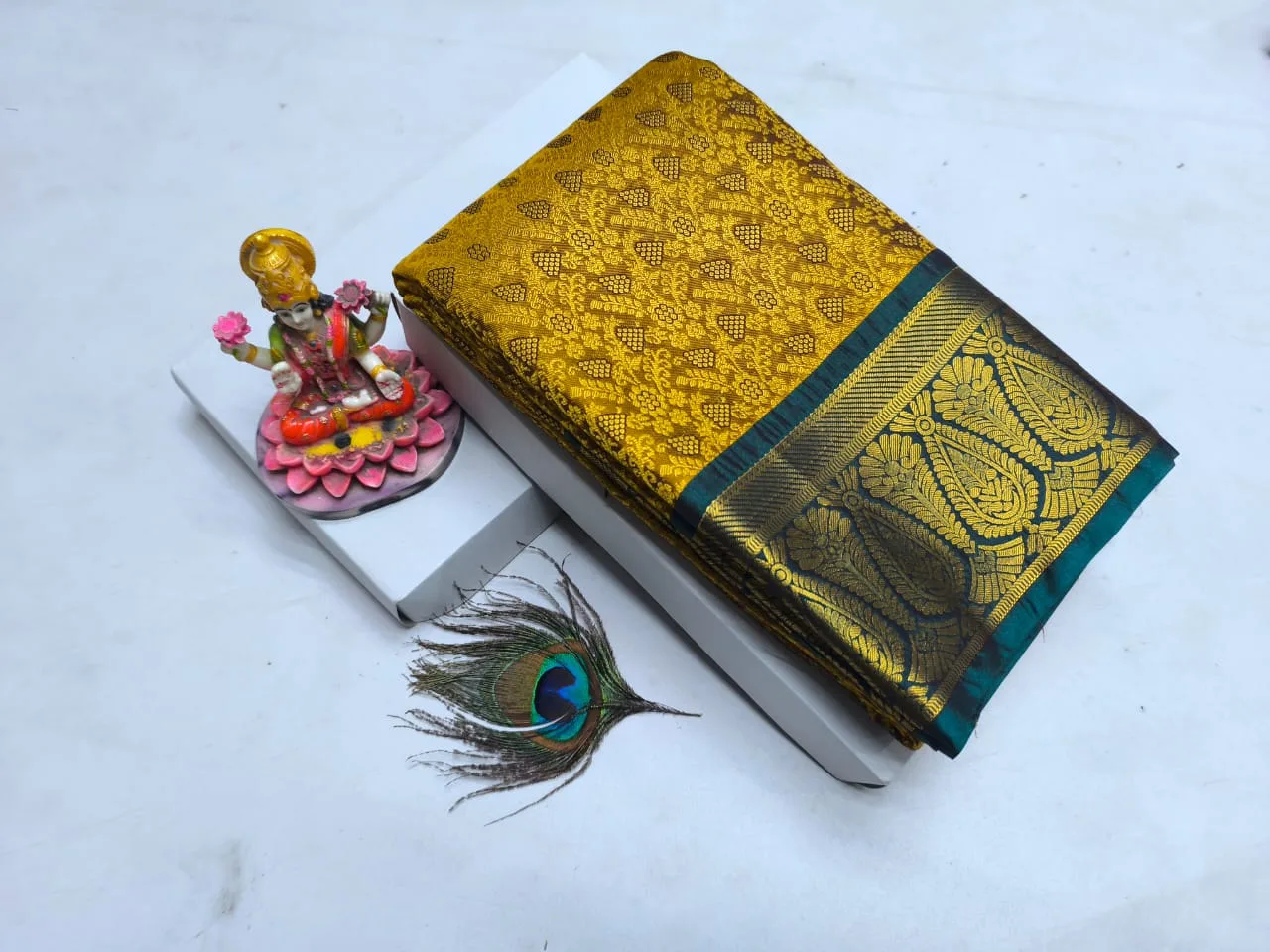 Mustard Gold with Bottle Green Grape Butta Kanchipuram Silk Saree